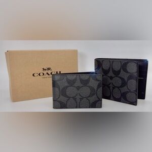 NWT Coach Men Compact Id Wallet In Signature Canvas